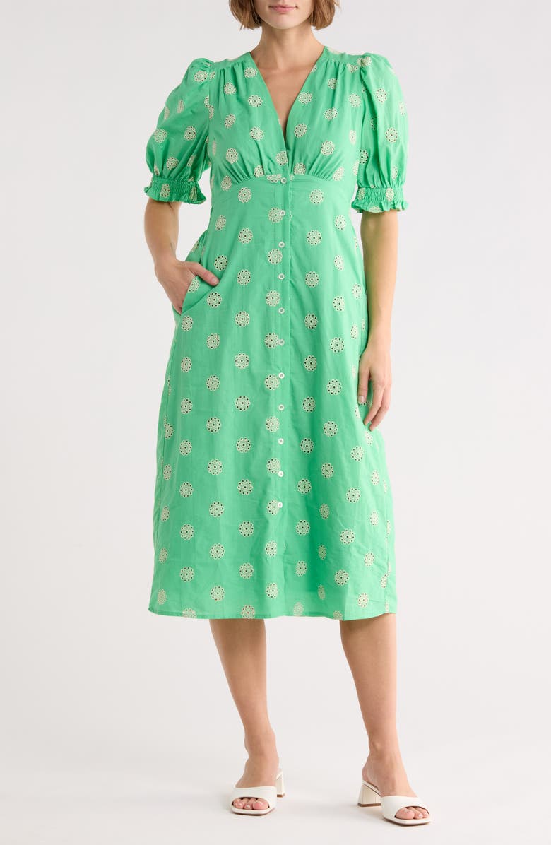 FRNCH Gabrielle Cotton Eyelet Dress, Main, color, Emeraude