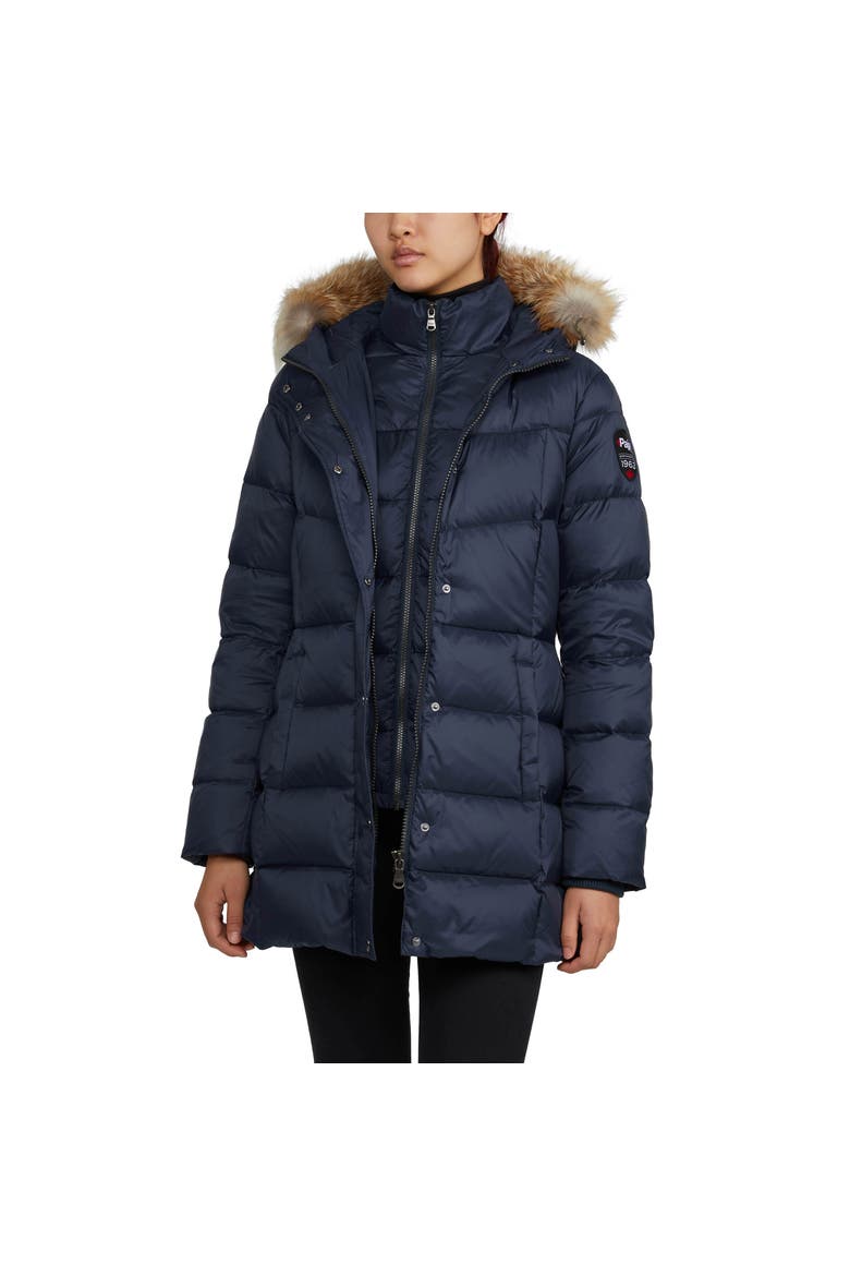 Roxy Quilted Puffer with Detachable Faux Fur Trim, Alternate, color, Navy/Crystal