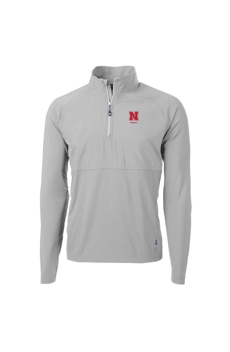 Cutter & Buck Men's Cutter & Buck  Gray Nebraska Huskers Alumni Logo Adapt Eco Knit Hybrid Recycled Quarter-Zip Pullover Top, Alternate, color, 