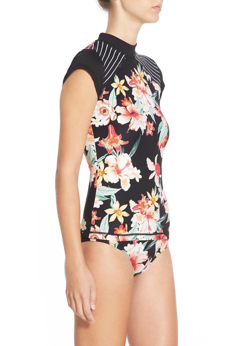'Tropic Wind' Mixed Print Rashguard, Alternate, color, BLACK