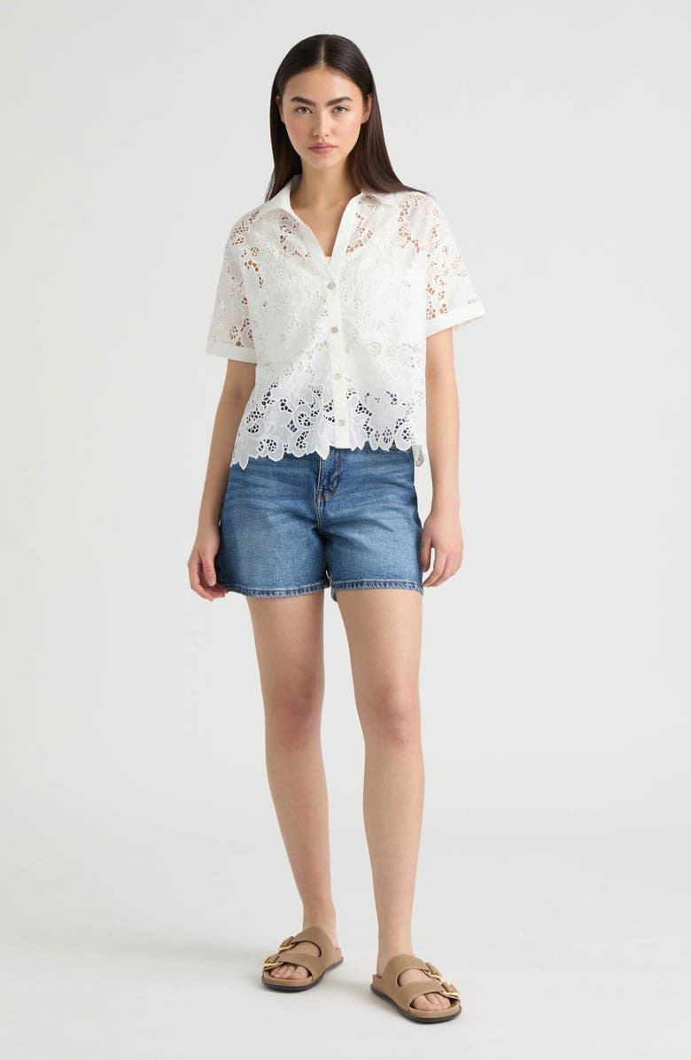 NVLT Sheer Cotton Lace Camp Shirt, Alternate, color, White