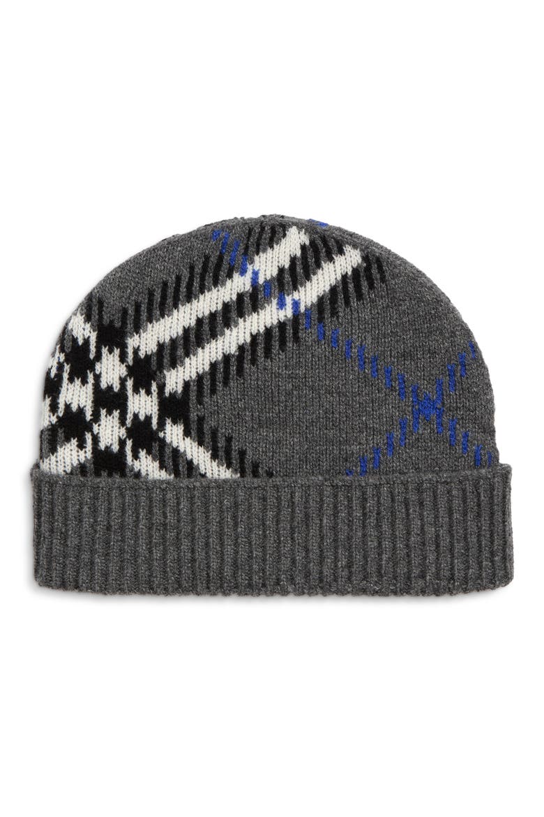 Core Jacquard Burberry Check Cashmere Blend Beanie, Main, color, MARLBOROUGH GREY