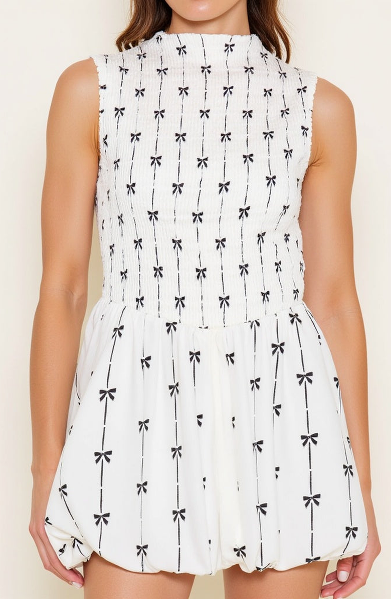 Modenaire Sleeveless Smocked Mini Dress with High Neckline, Alternate, color, White / Black