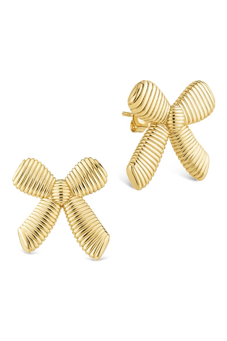 Ribbed Bow Stud Earrings, Main, color, GOLD