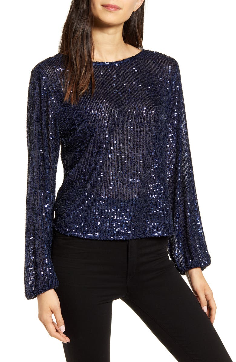 Chelsea28 Sequin Long Sleeve Top, Main, color,
