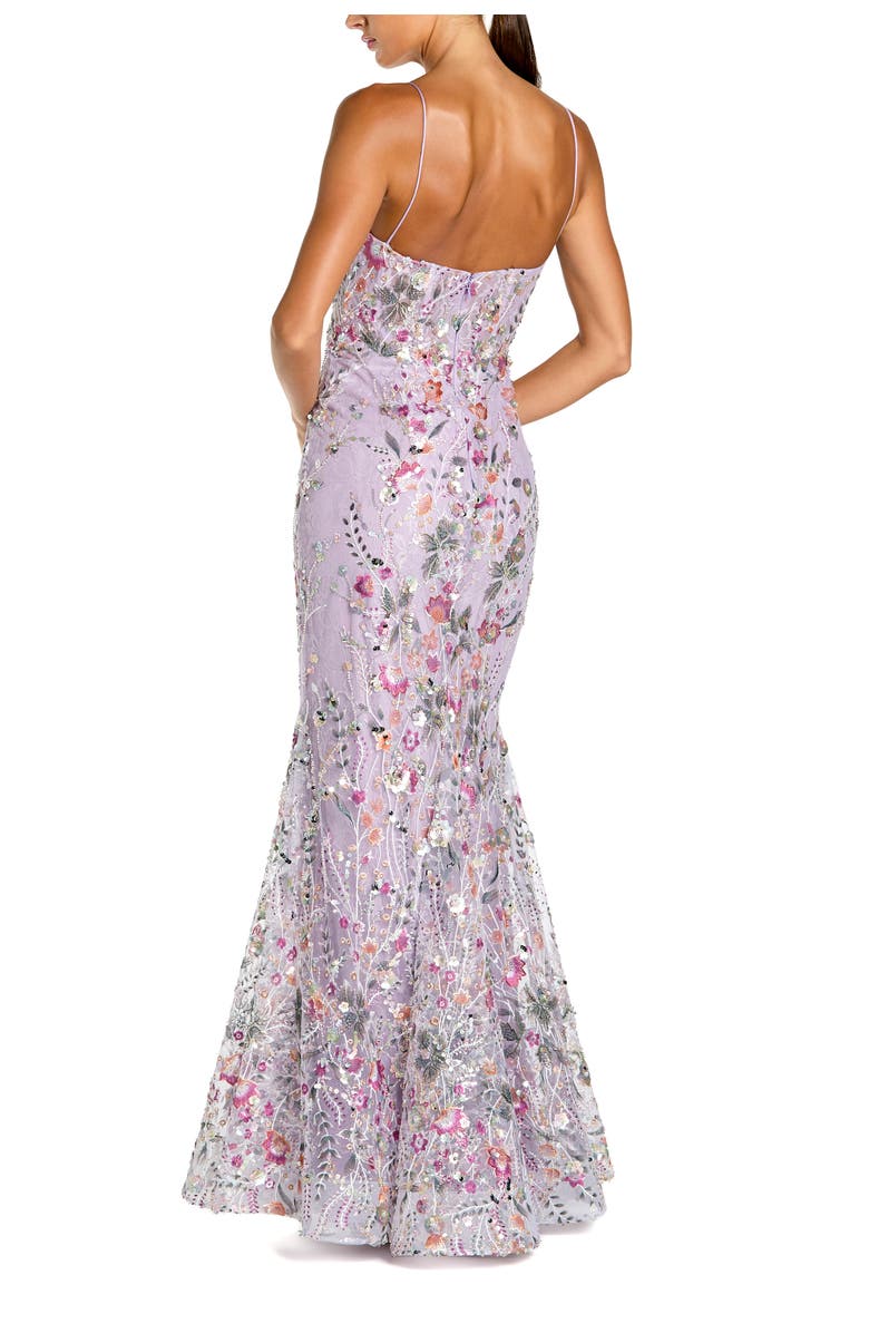Mac Duggal Spaghetti Strap Multicolor Floral Embroidered Trumpet Gown, Alternate, color, Lilac Multi