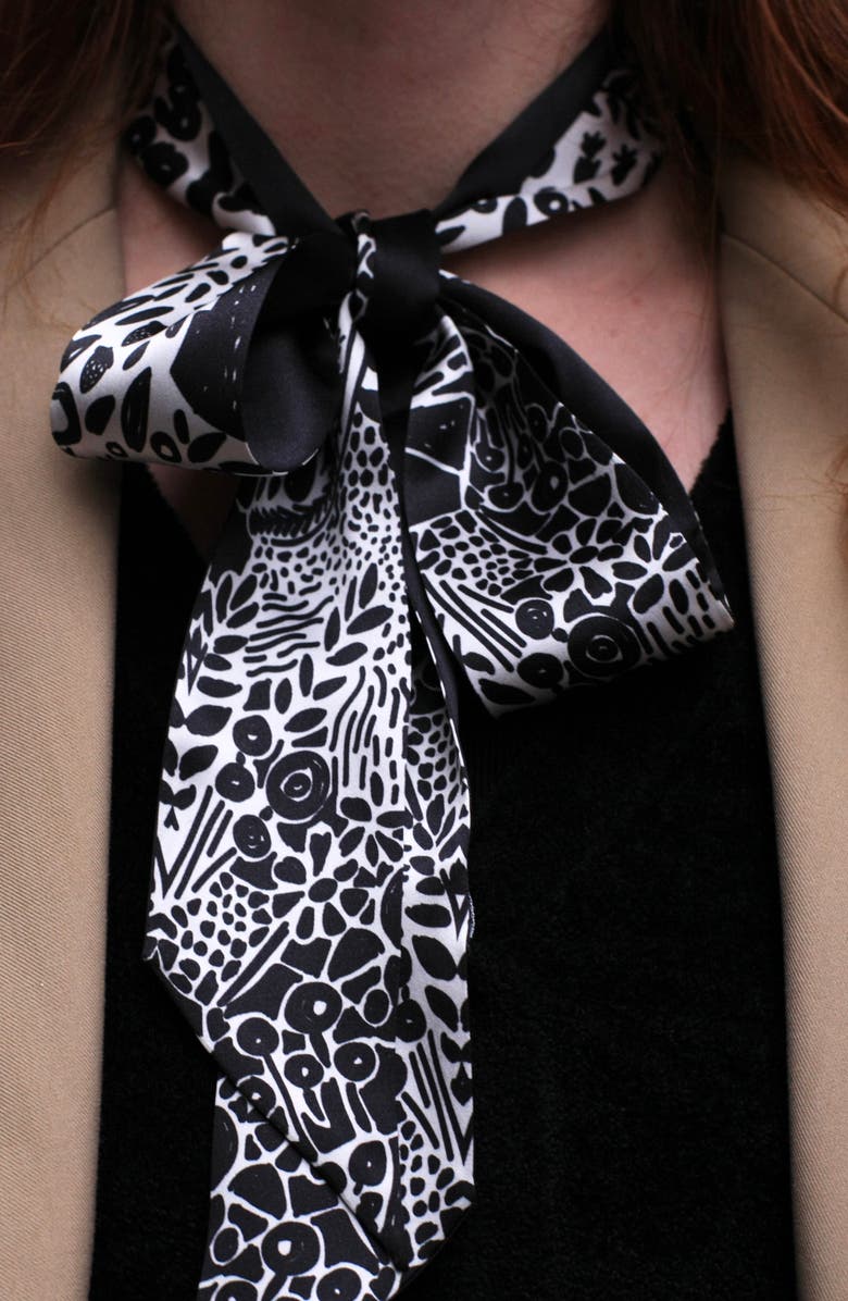 Jessie Zhao New York Silk Skinny Scarf Of Black Garden, Alternate, color, Black