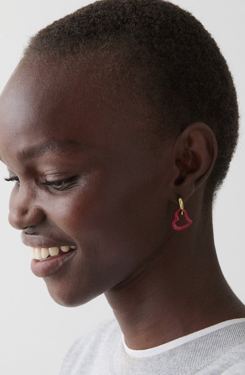 Kate Spade New York heart drop earrings, Alternate, color, Dark Scarlet