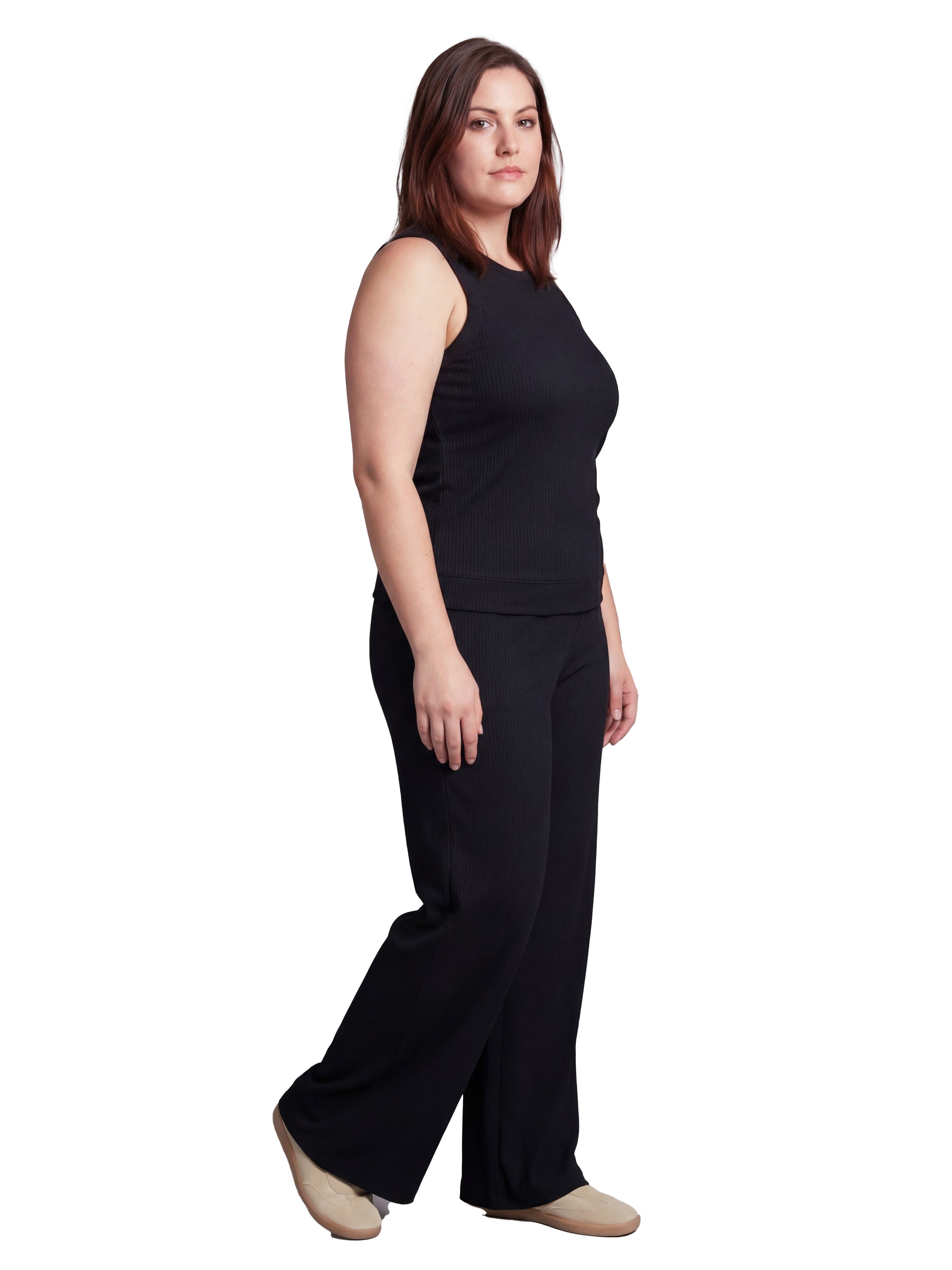 Curvy Basic Ribbed Knit Tank Top and Elastic Waist Wide Leg Pant Set - image 2