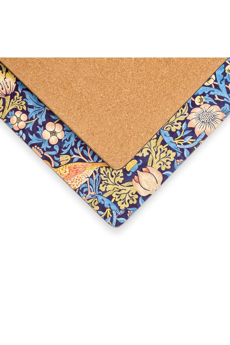 Strawberry Thief Blue Set of 4 Cork Back Placemats, Alternate, color, Strawberry Thief Blue