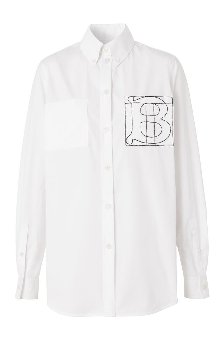 Burberry Anette TB Embroidered Cotton Button-Down Shirt, Alternate, color,