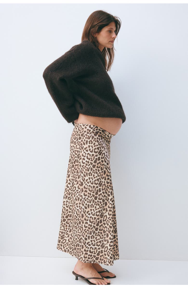 H&M Mama Satin Slip Skirt, Alternate, color, Beige/Leopard Print