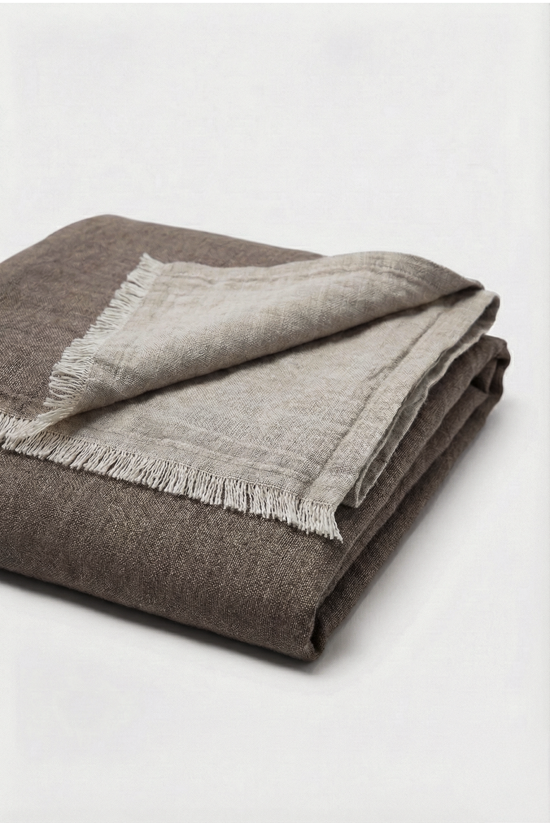 Reversible Linen Fringe Throw, Alternate, color, Mocha Brown