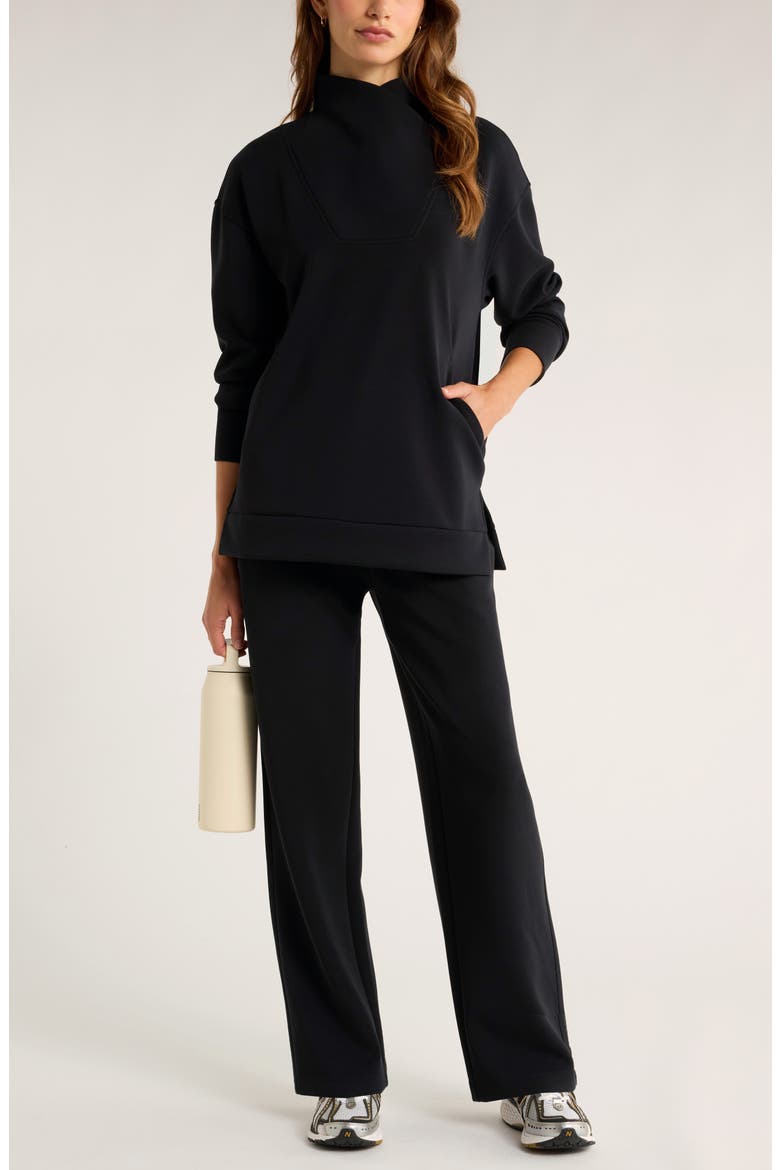 Cozy Scuba Knit Mock Neck Tunic, Alternate, color, BLACK