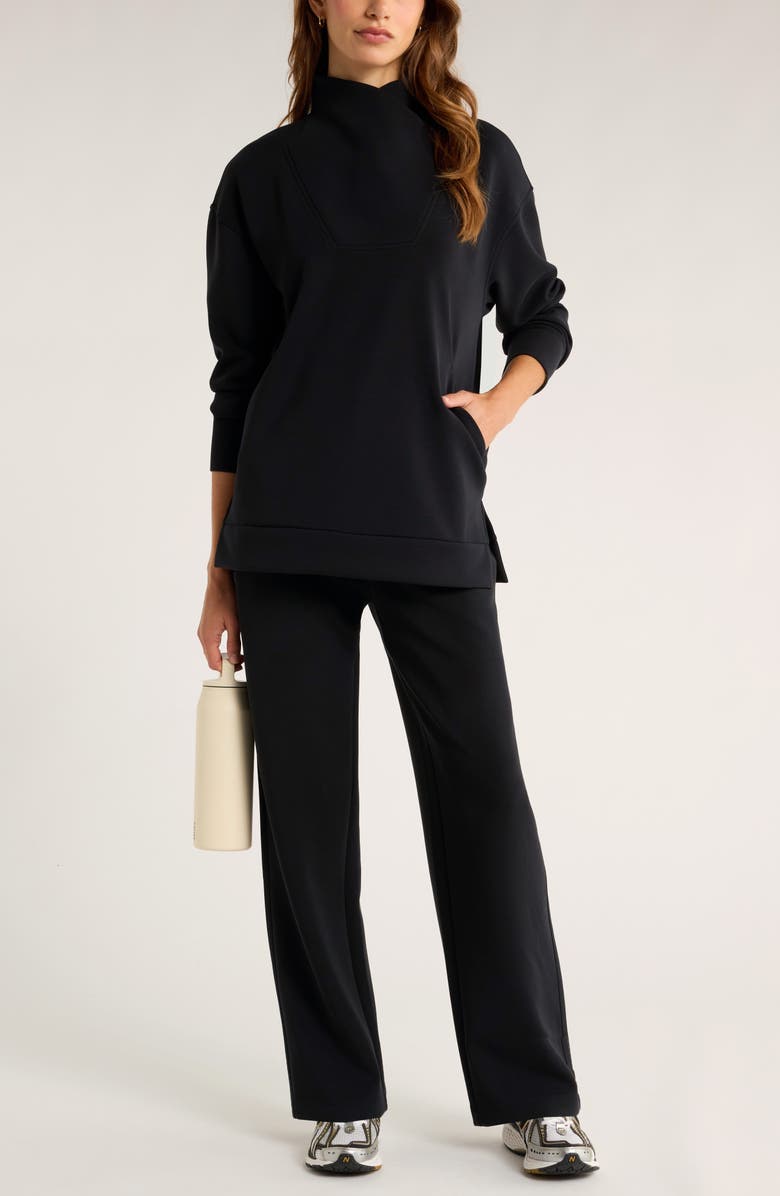 Zella Cozy Scuba Knit Mock Neck Tunic, Alternate, color, Black