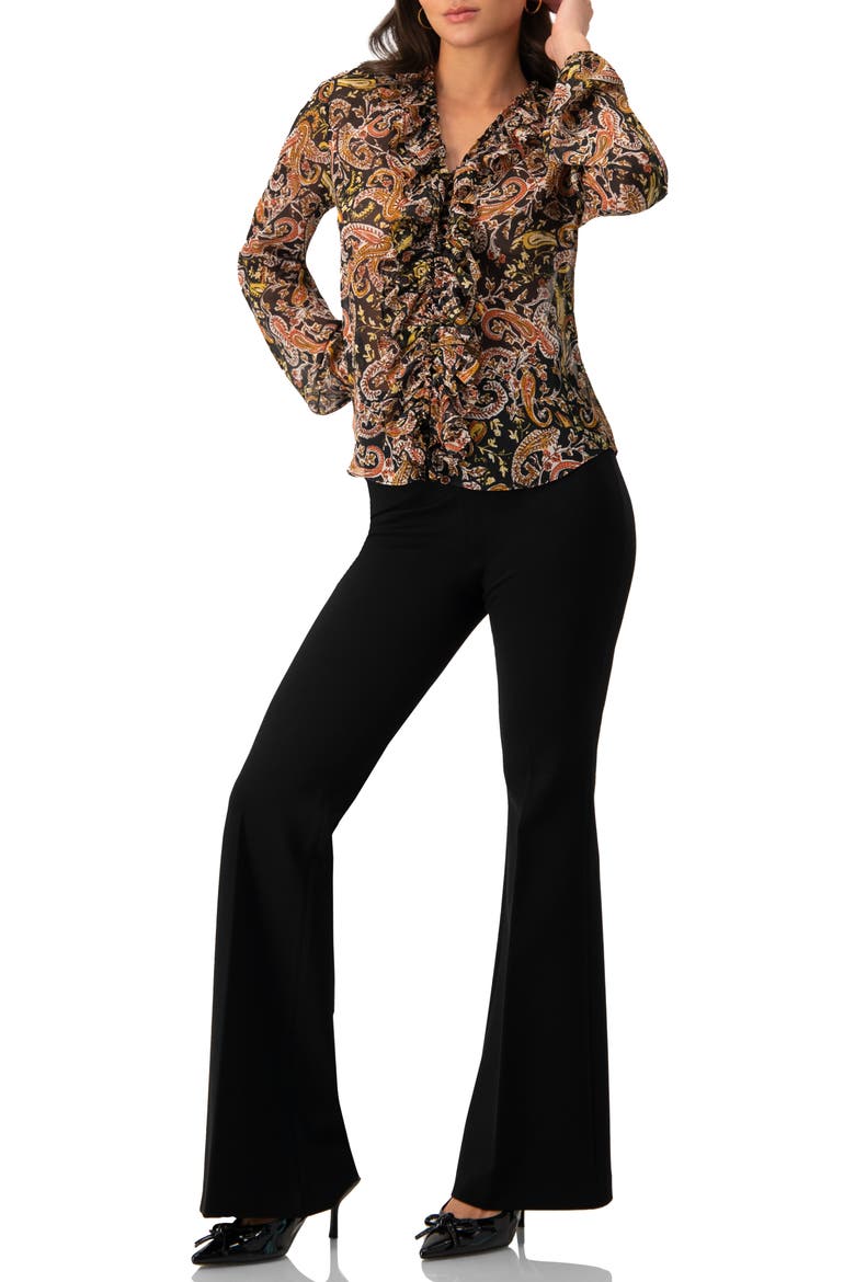 V-Neck Ruffle Trim Printed Blouse, Alternate, color, Multicolor