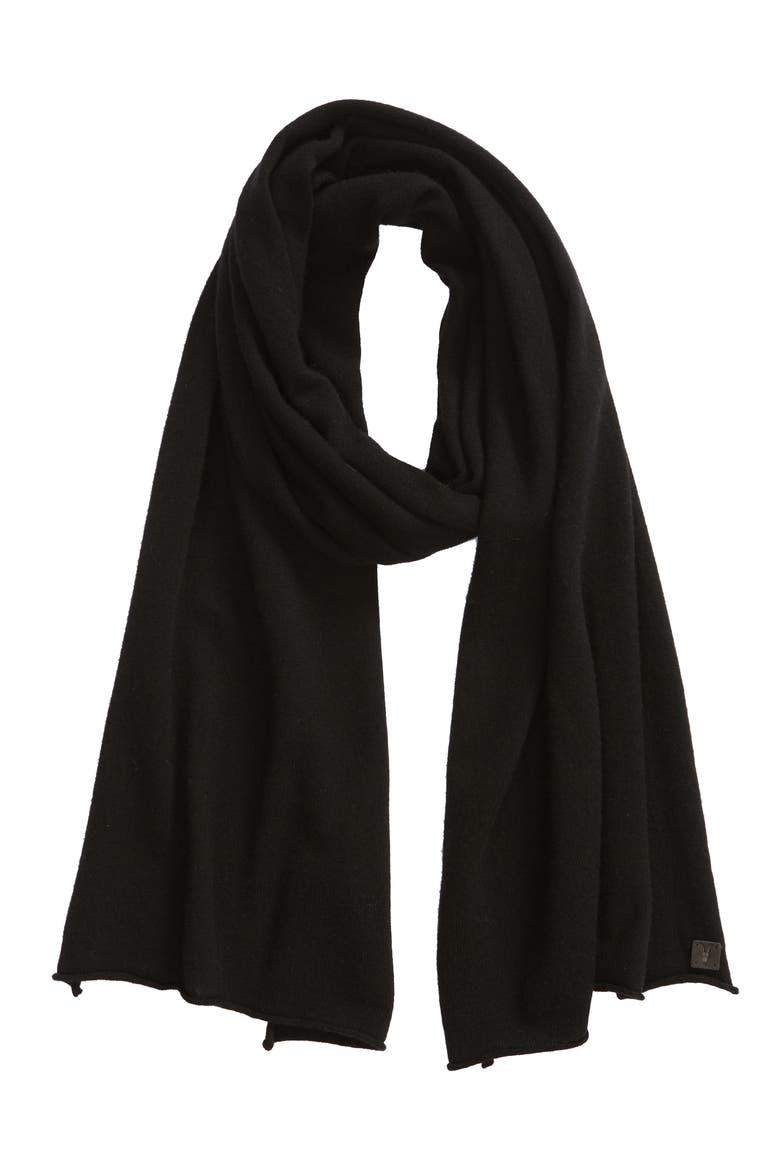 Rolled Ends Wool & Cashmere Scarf, Alternate, color, BLACK