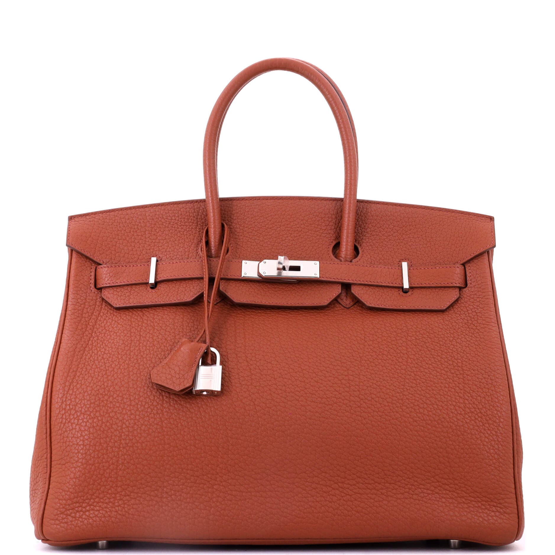 Pre-Owned Hermes Birkin Handbag Brown Fjord with Palladium Hardware 35, Main, color, Sienne