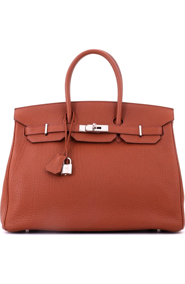 Pre-Owned Hermes Birkin Handbag Brown Fjord with Palladium Hardware 35, Main, color, Sienne