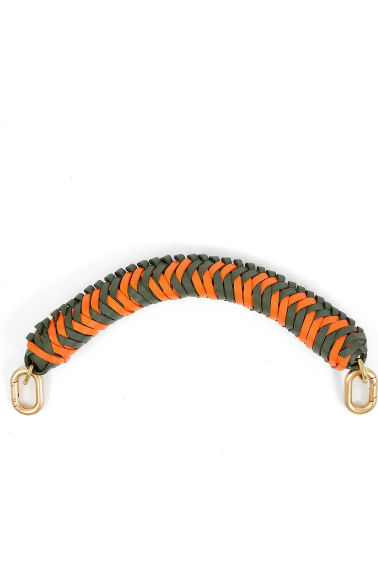 Clare V. Braided Leather Top Handle, Main, color, Army/ Neon Orange
