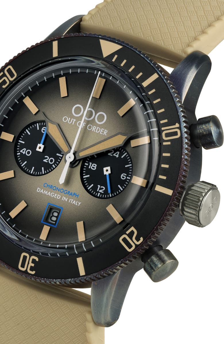 OUT OF ORDER Pilot Cronografo Chronograph Silicone Strap Watch, 43mm, Alternate, color, Beige/ Grey