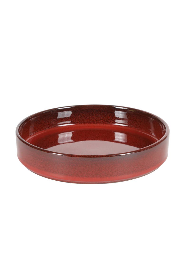 Santorini Mist 16 Piece Terracotta Reactive Glaze Plates and Bowls Dinnerware Set, Alternate, color, Garnet Red