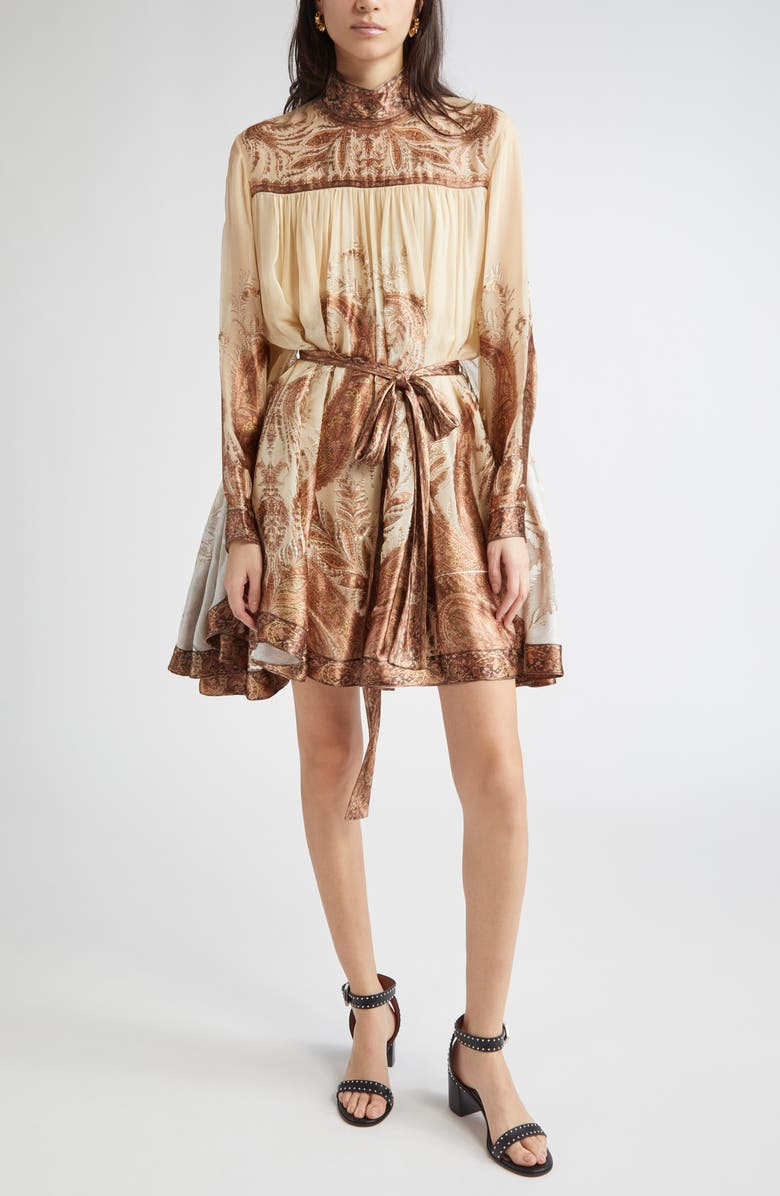 Zimmermann Hypnotic Paisley Print Batwing Sleeve Minidress, Main, color, Cream Paisley