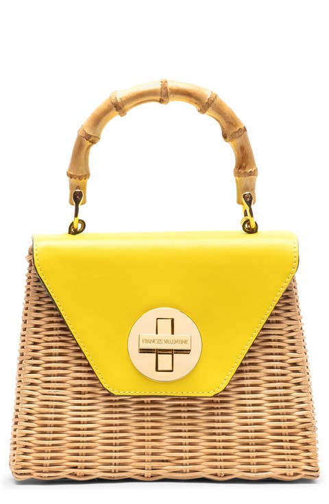 Mini Midge Woven Wicker & Leather Top Handle Bag