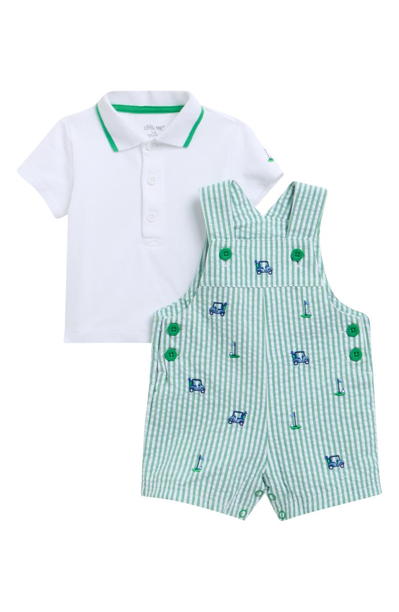 Little Me Cotton Golf Shortalls & Polo Set, Main, color, Green