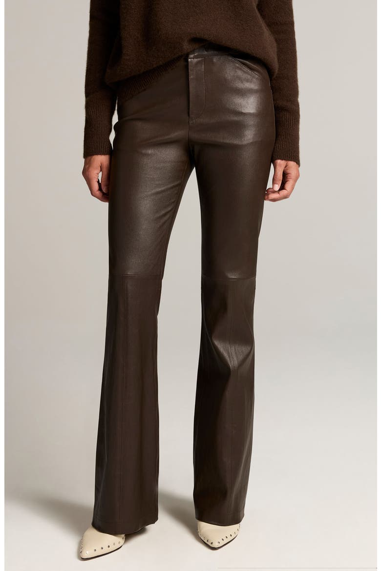 Stretch Leather Flare Leg Pants, Main, color, SMOKED TRUFFLE