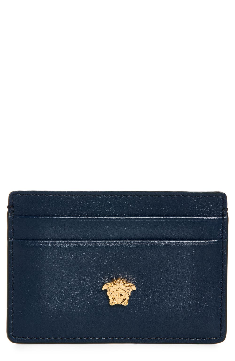 Medusa Leather Card Case, color, MIDNIGHT BLUE-VERSACE GOLD
