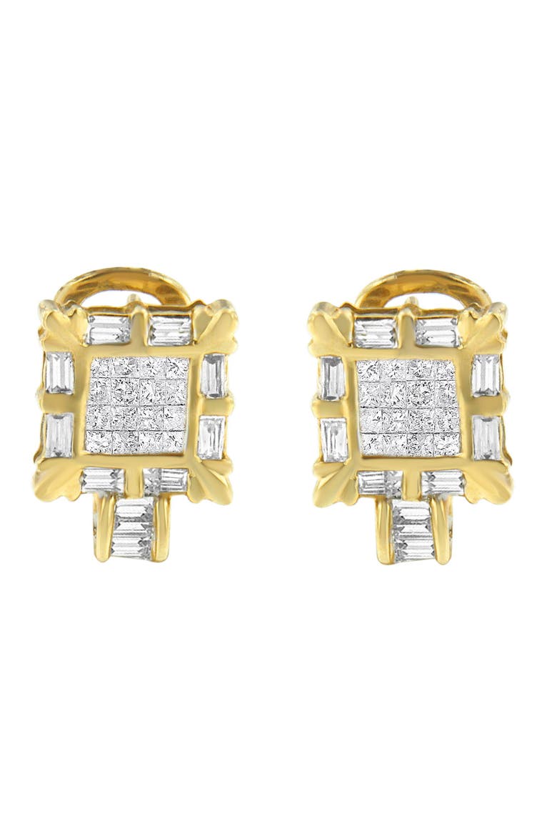 14K Yellow Gold 7/8 Cttw Diamond Huggie Hoop Omega Earrings, Alternate, color, Yellow