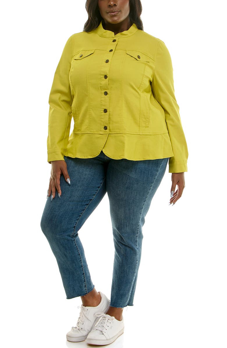 Nina Leonard Denim Peplum Jacket, Alternate, color, Chartreuse
