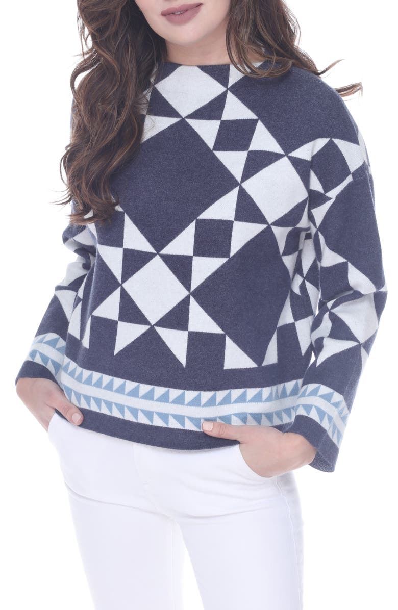 RAIN AND ROSE Geometric Pattern Sweater, Main, color, Cobalt