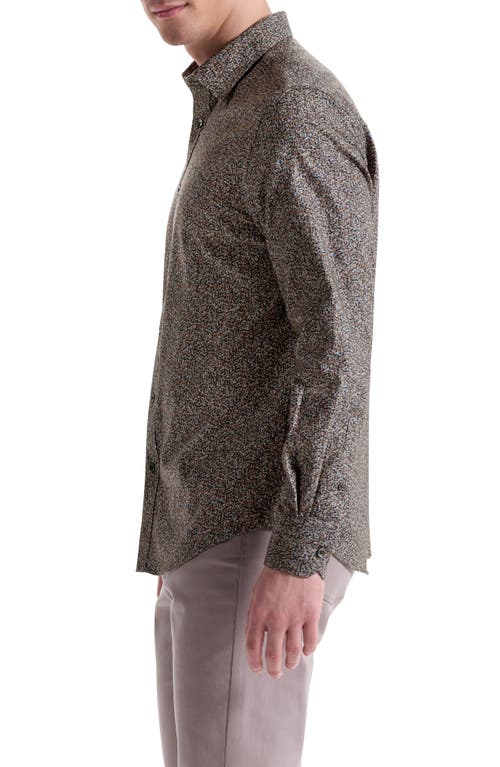 Bugatchi Julian Shaped Fit Leaf Print Cotton Button-up Shirt In Green