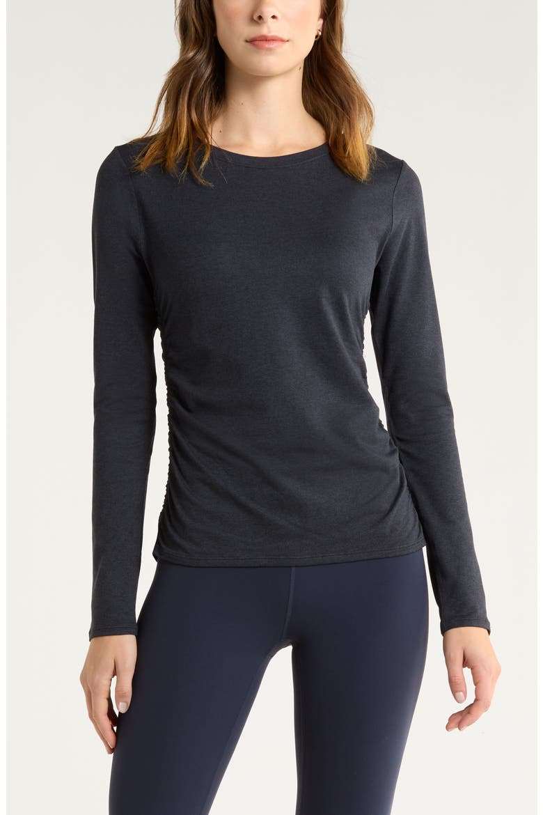 Restore Soft Lite Ruched Long Sleeve T-Shirt, Main, color, BLACK