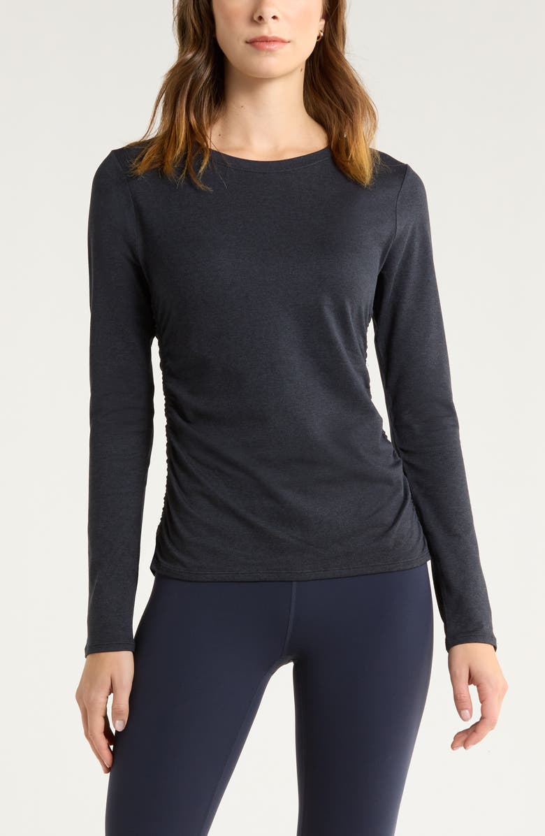 Zella Restore Soft Lite Ruched Long Sleeve T-Shirt, Main, color, Black