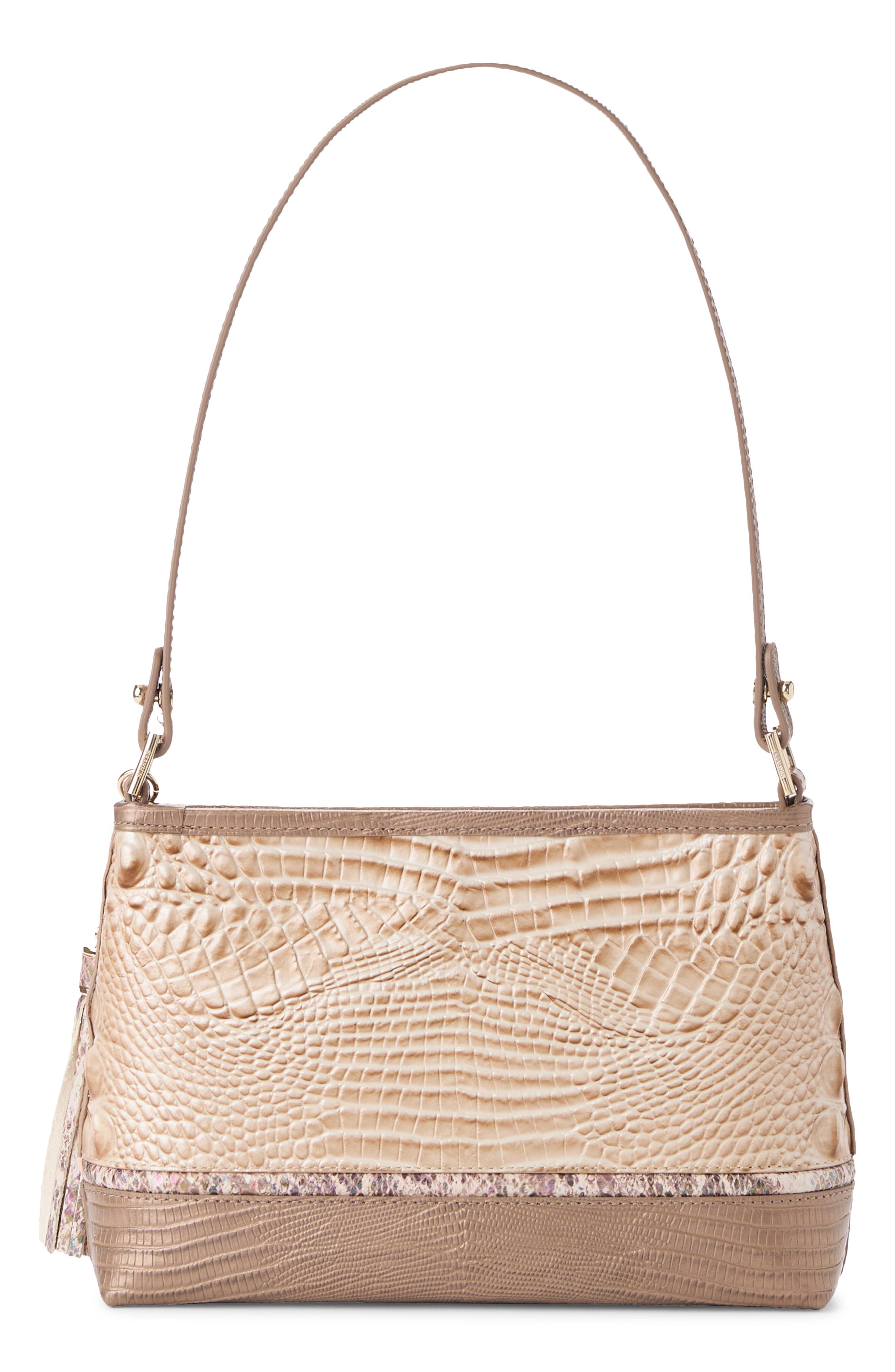 Lorelei Croc Embossed Leather Shoulder Bag, Alternate, color, BEIGE MULTI