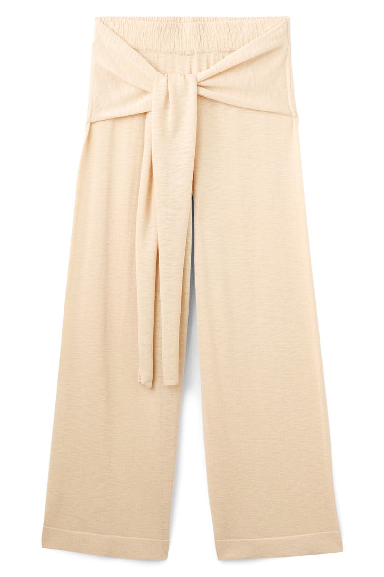 Wide Leg Knit Pants with Knotted Sash, Alternate, color, ECRU