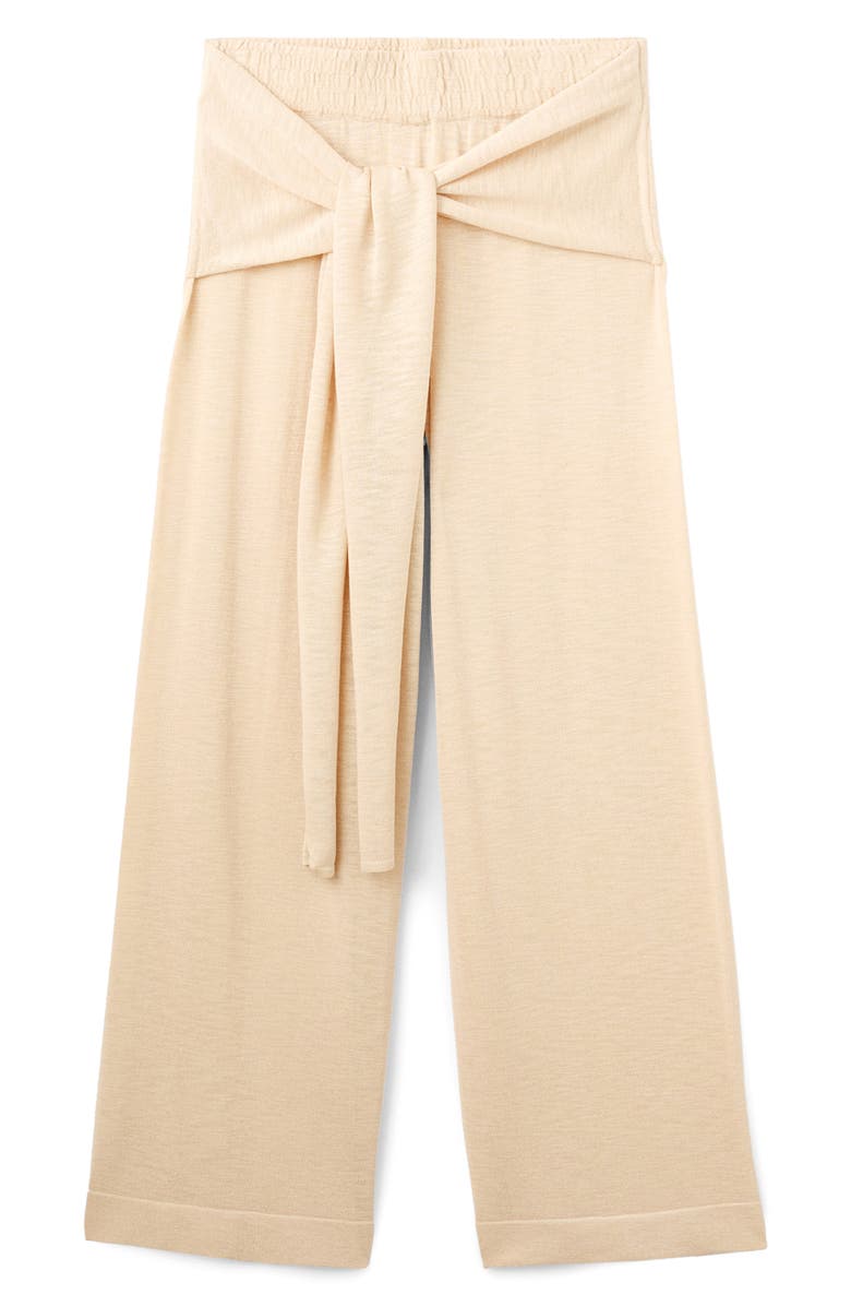 MANGO Wide Leg Knit Pants with Knotted Sash, Alternate, color, Ecru