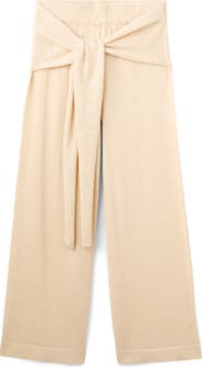 MANGO Wide Leg Knit Pants with Knotted Sash