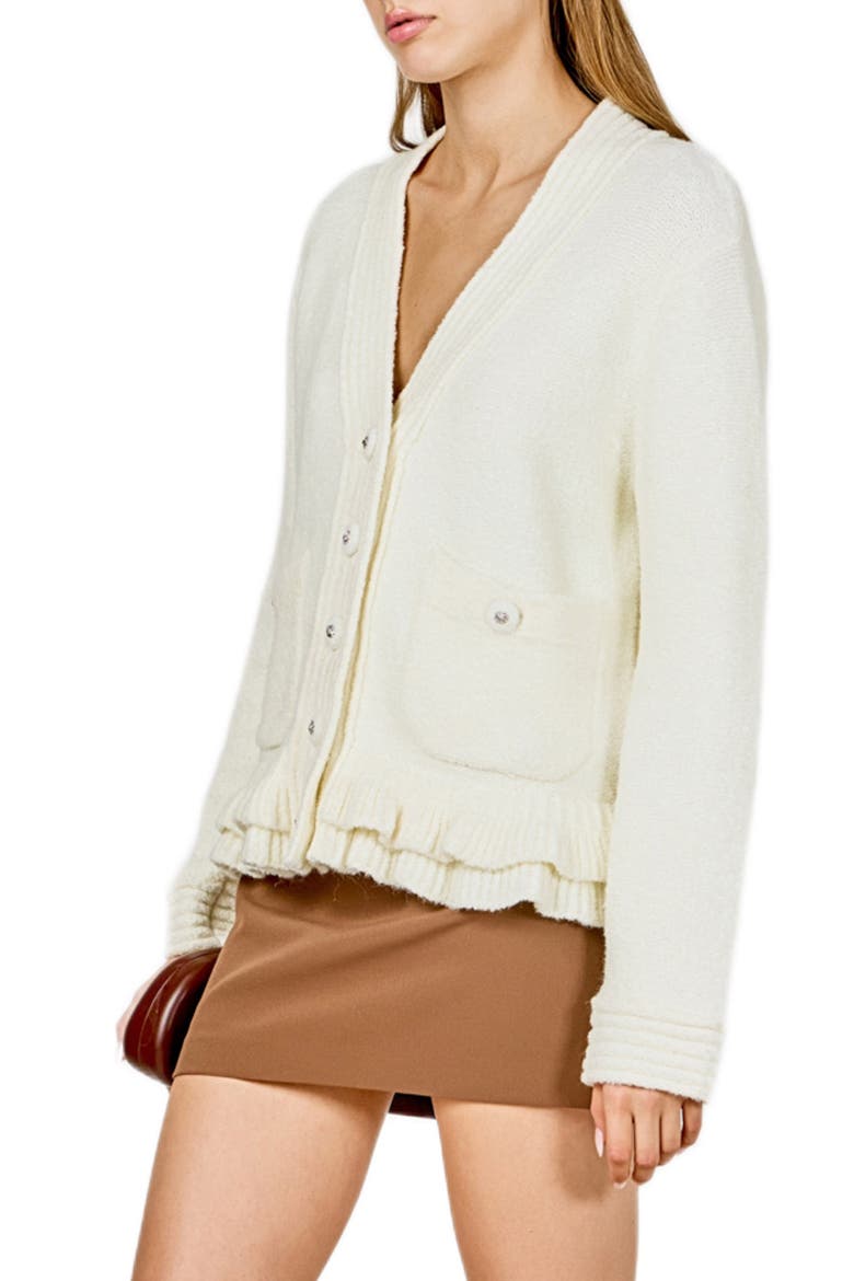 Fuzzy Ruffle Cardigan, Alternate, color, CREAM
