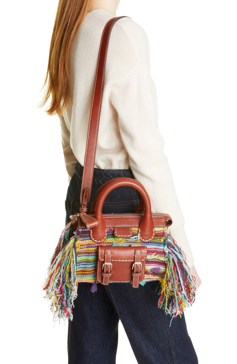 Chloé Mini Edith Cashmere & Leather Satchel, Alternate, color,