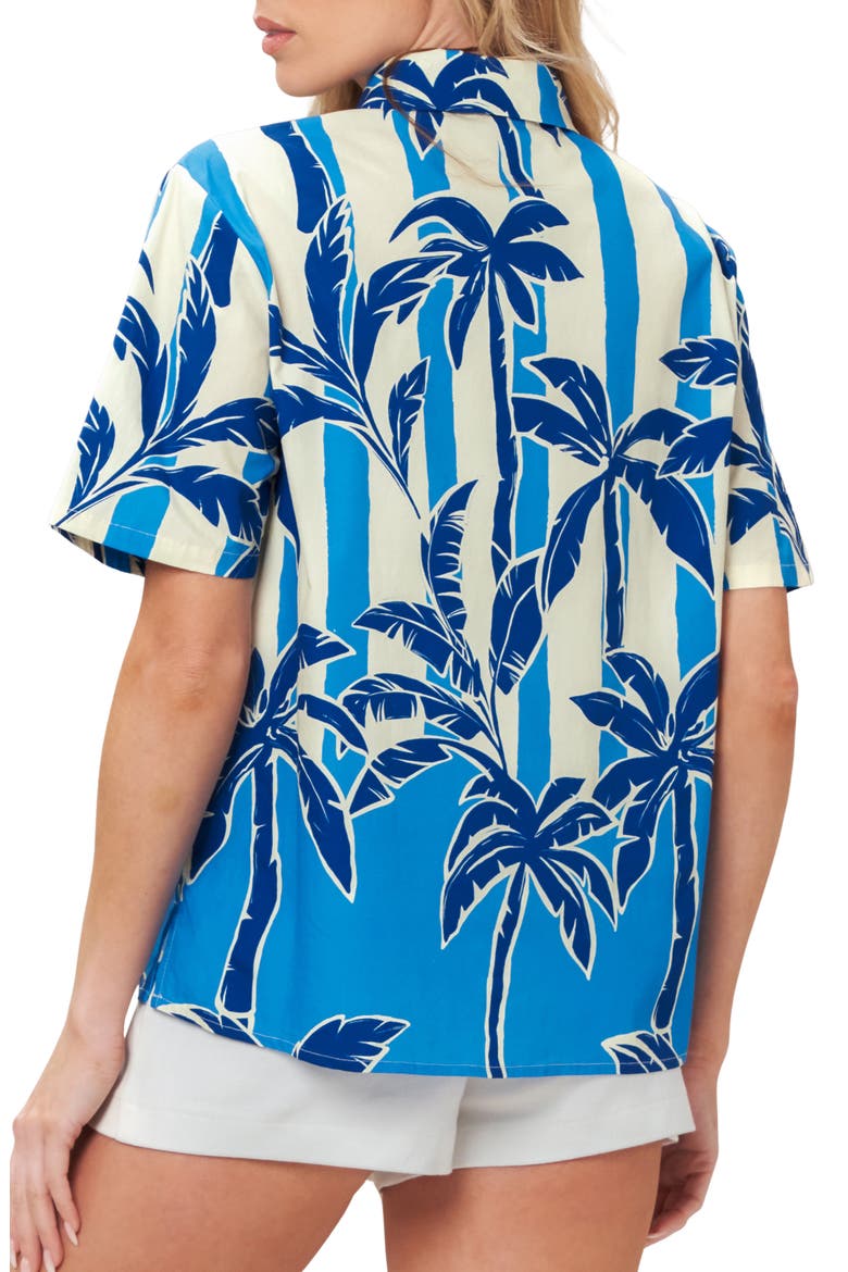 Palm Print Striped Cotton Shirt, Alternate, color, BLUE
