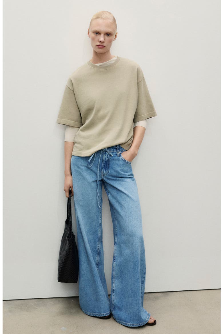 Tie Waist Wide Leg Jeans, Alternate, color, MEDIUM BLUE