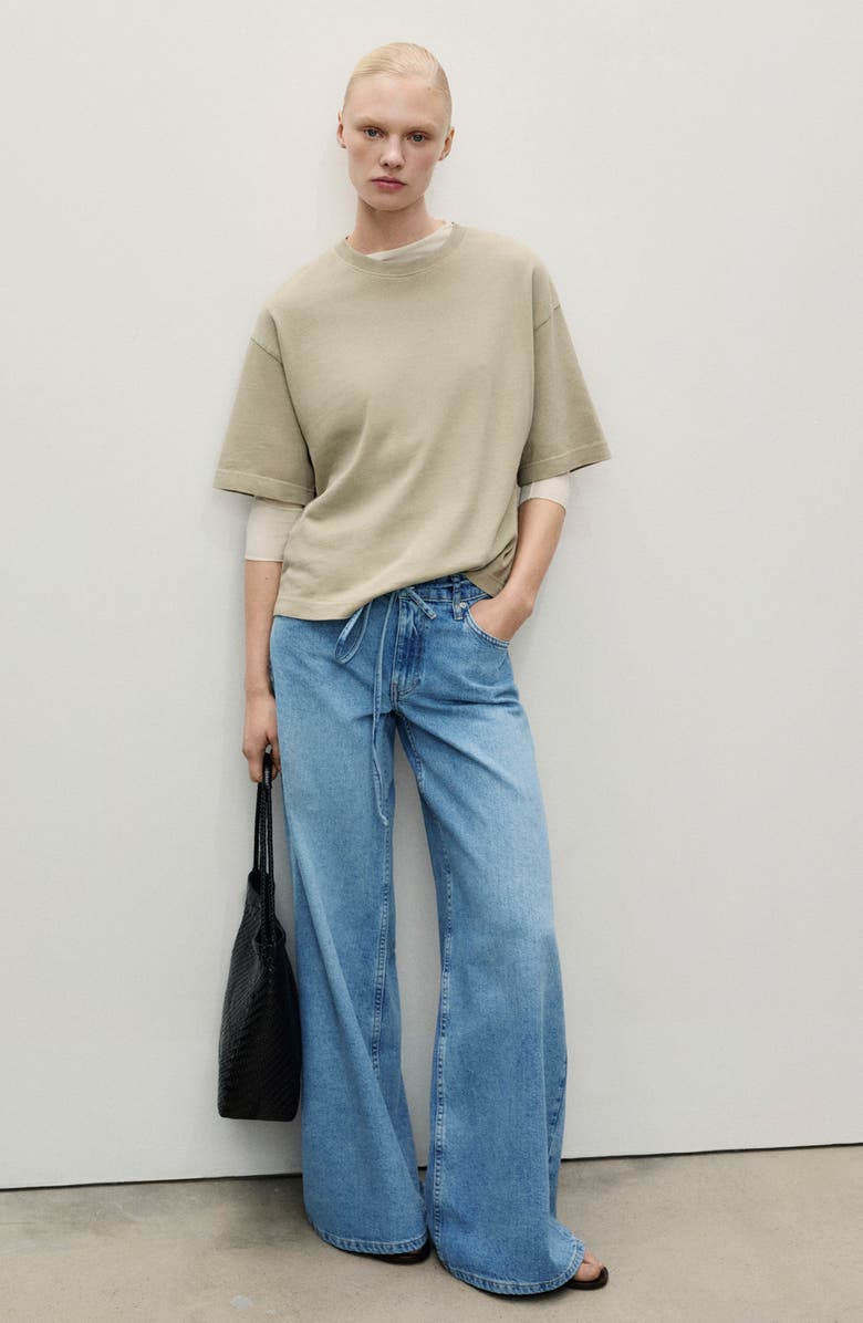 MANGO Tie Waist Wide Leg Jeans, Alternate, color, Medium Blue