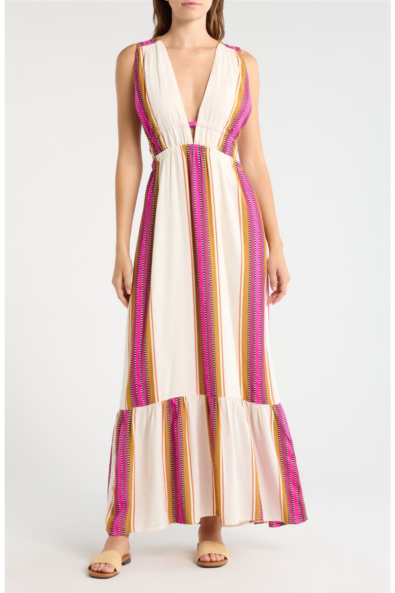 Print Sleeveless Ruffle Hem Cover-Up Maxi Dress, Main, color, NATURAL PINK