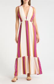 Elan Print Sleeveless Ruffle Hem Cover-Up Maxi Dress