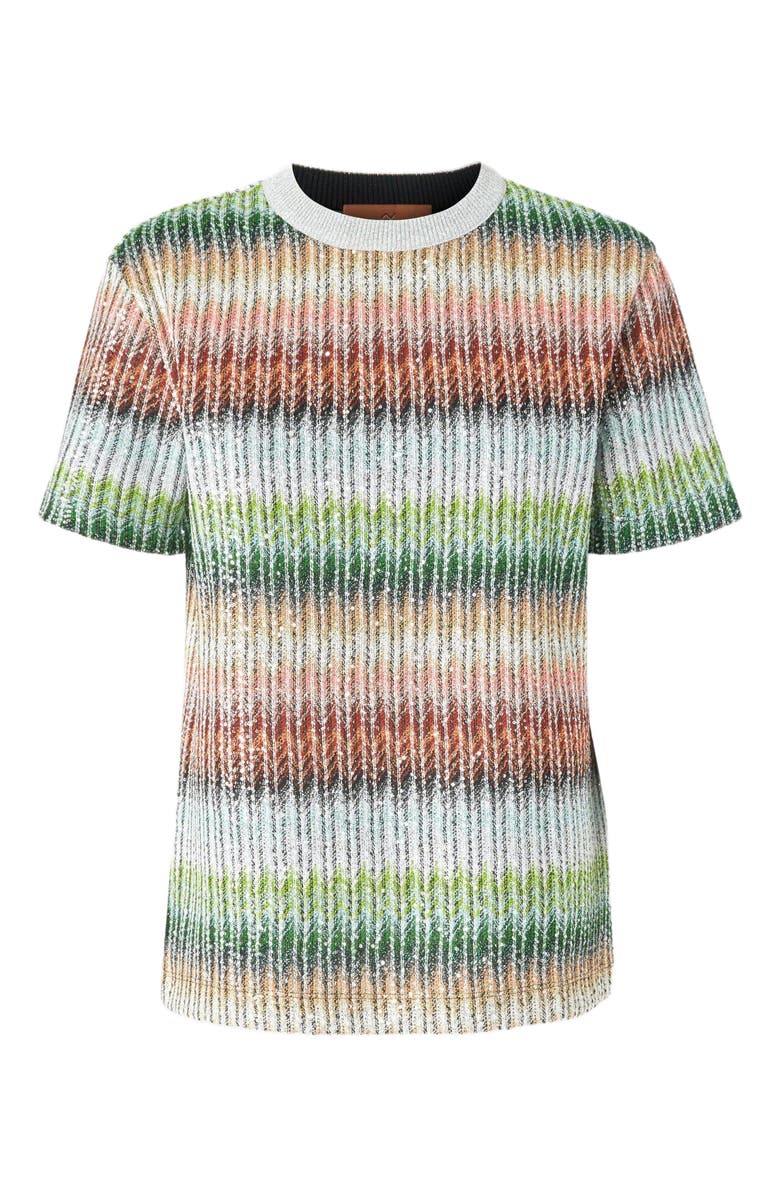 Missoni Crewneck T-shirt In Gradient Zigzag Knit With Sequins, Alternate, color,
