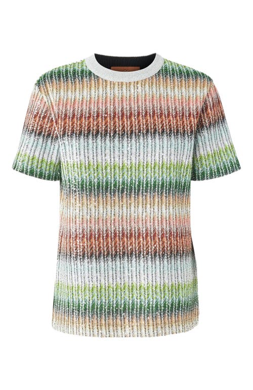 Shop Missoni Crewneck T-shirt In Gradient Zigzag Knit With Sequins In Multicoloured